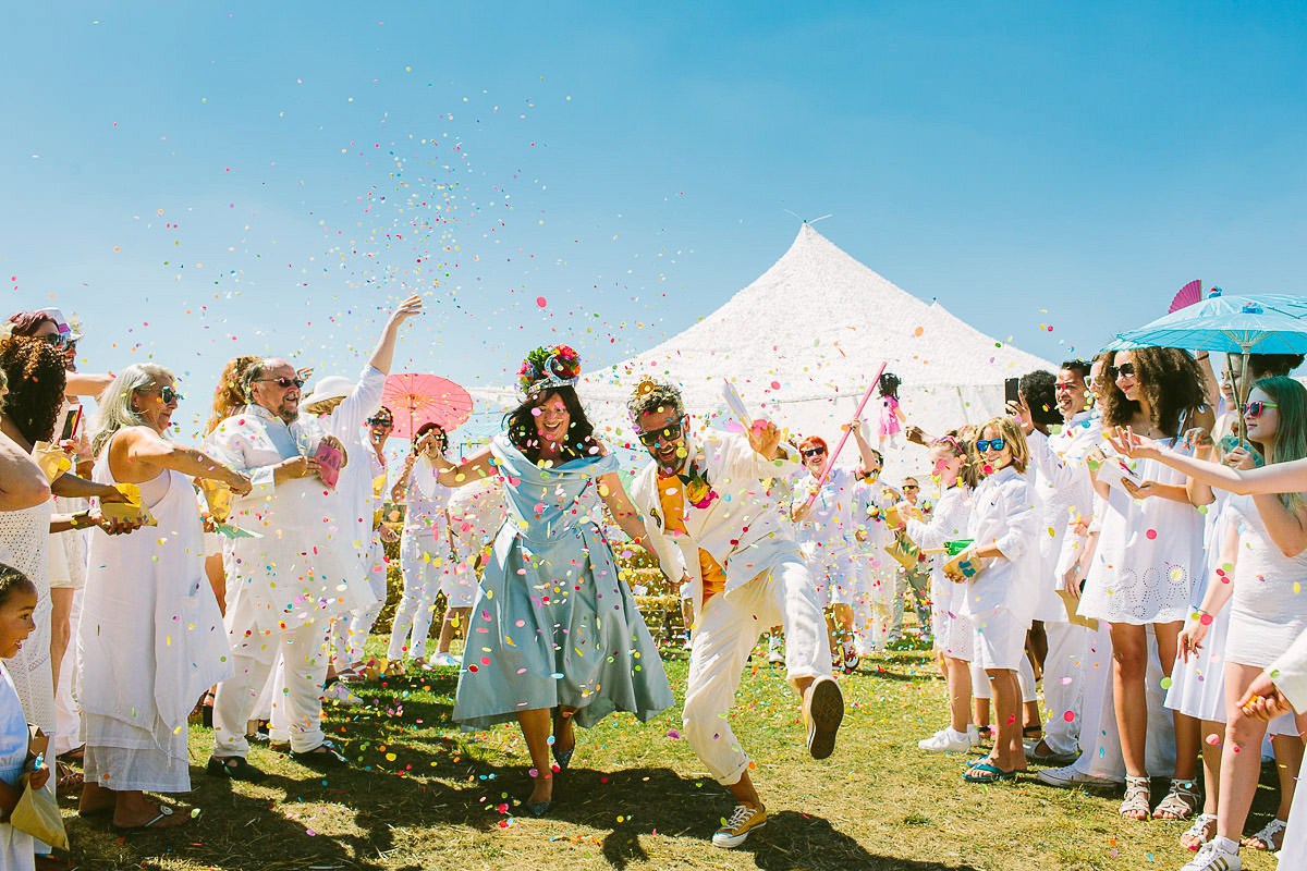 Beautiful bride Jess wore a blue wedding dress by Halfpenny London in a stunning colourful ceremony