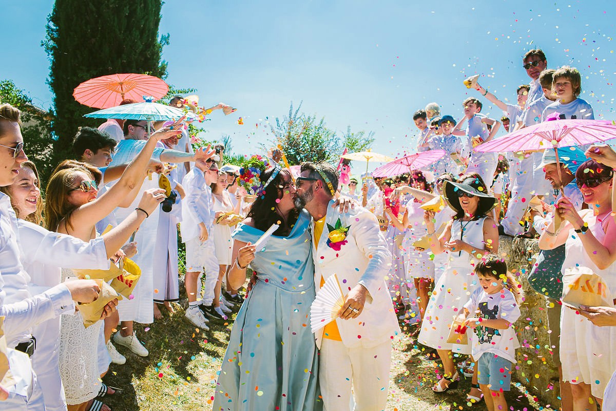 Beautiful bride Jess wore a blue wedding dress by Halfpenny London in a stunning colourful ceremony