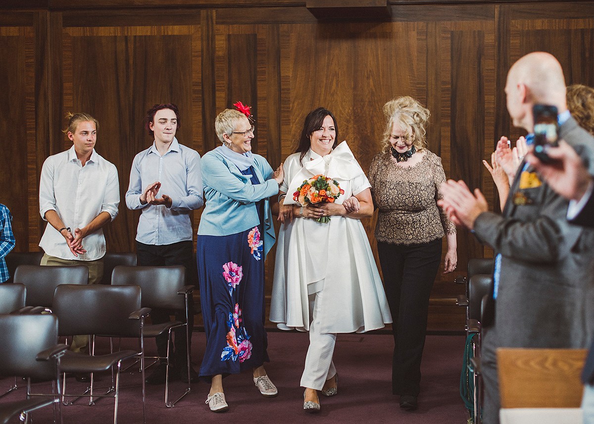Beautiful bride Jess wore the Halfpenny London Bow jacket for her laid back London wedding