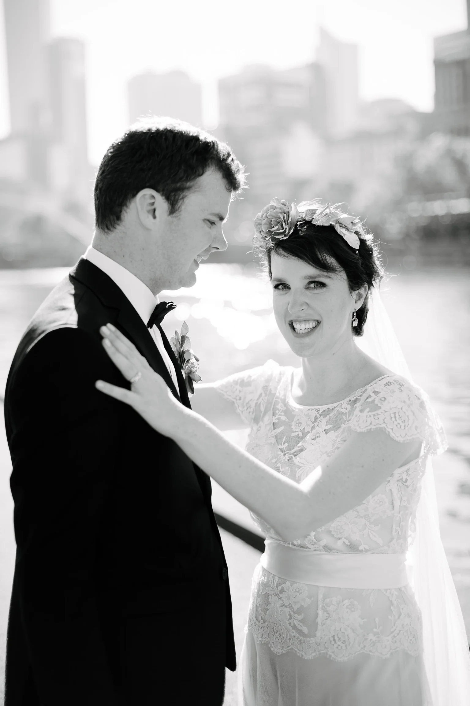 Beautiful bride Meredie wore a lace wedding dress by Halfpenny London