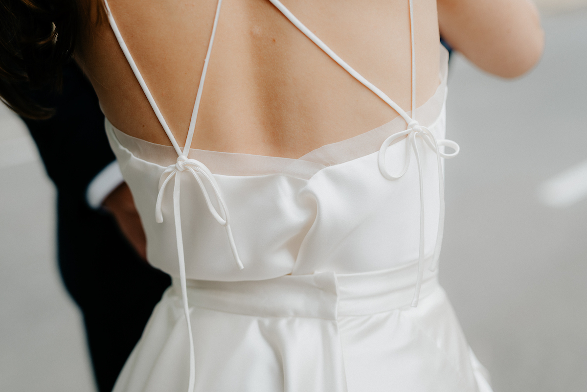 Beautiful bride Sara wore Halfpenny London bridal separates from Net-A-Porter | Wedding dress by Halfpenny London