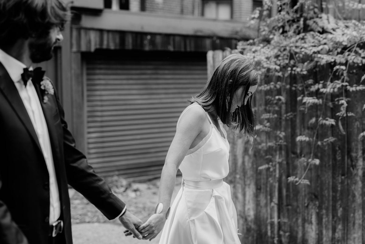 Beautiful bride Sara wore Halfpenny London bridal separates from Net-A-Porter | Wedding dress by Halfpenny London