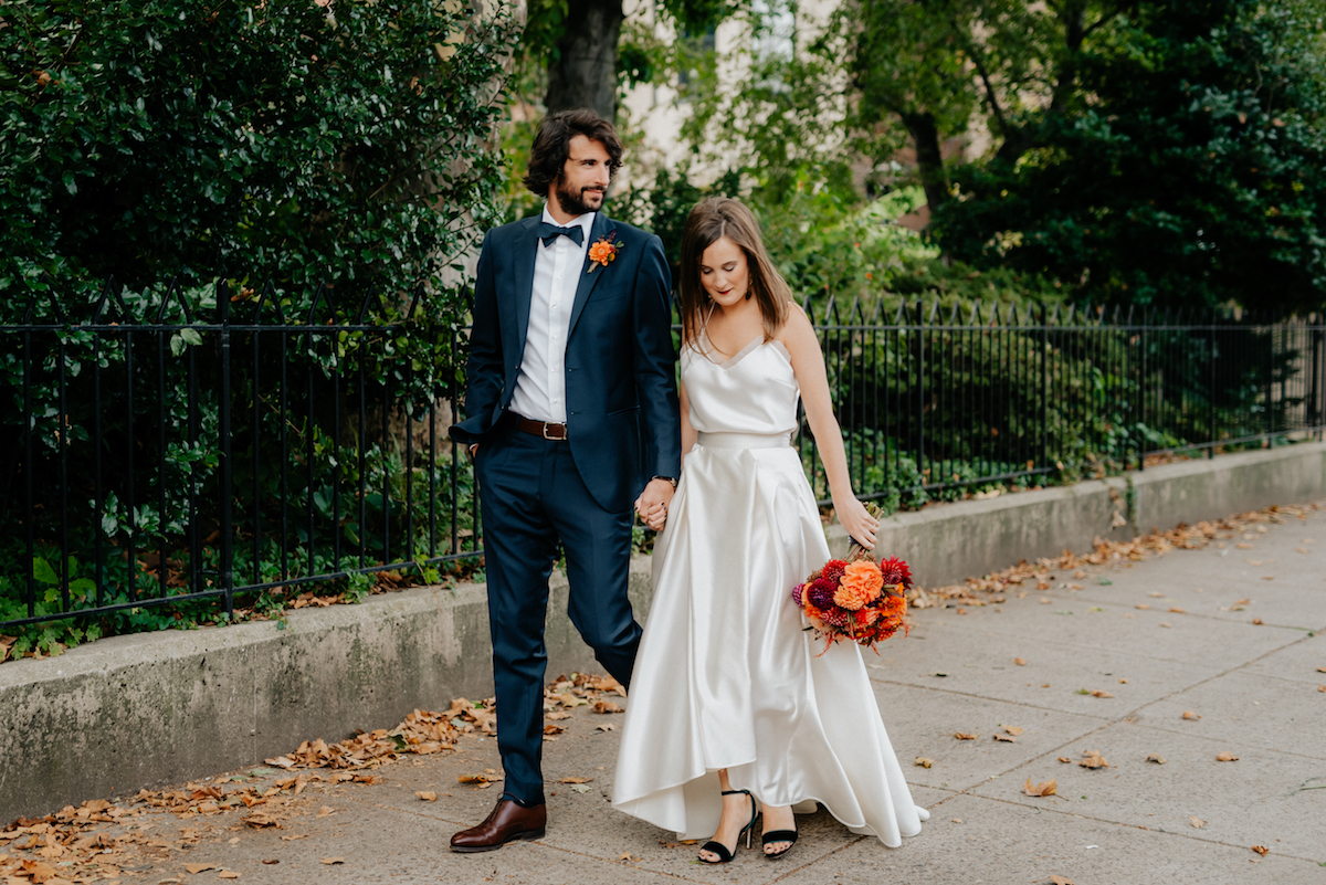 Beautiful bride Sara wore Halfpenny London bridal separates from Net-A-Porter | Wedding dress by Halfpenny London