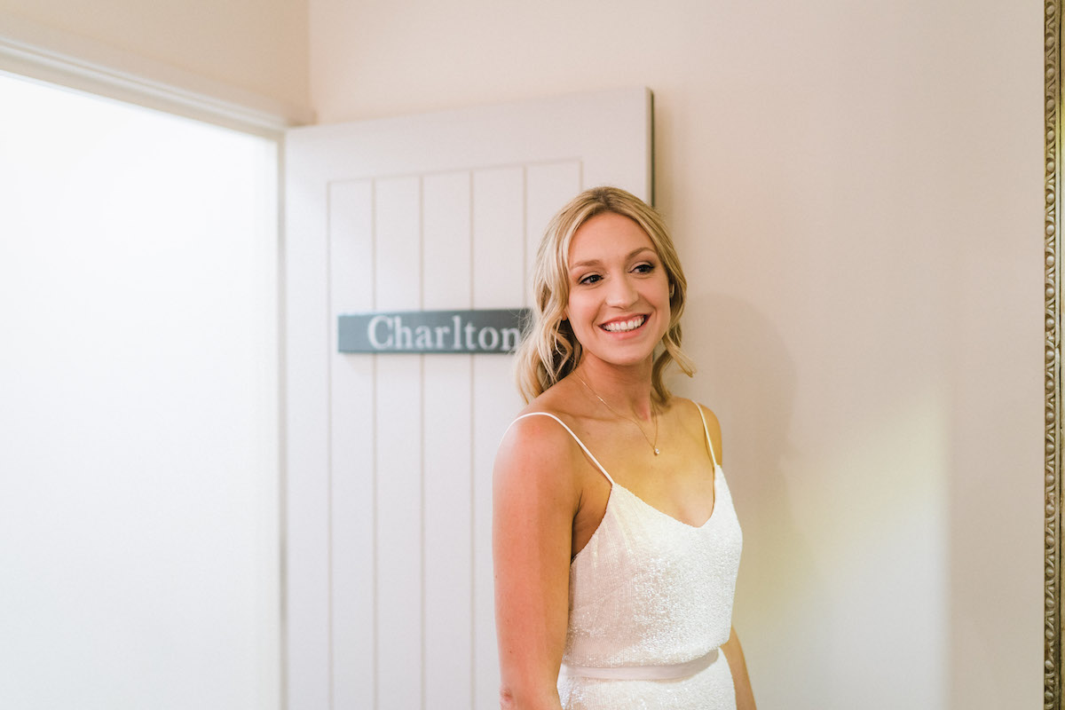 Beautiful bride Claire wore a sequin wedding dress by Halfpenny London