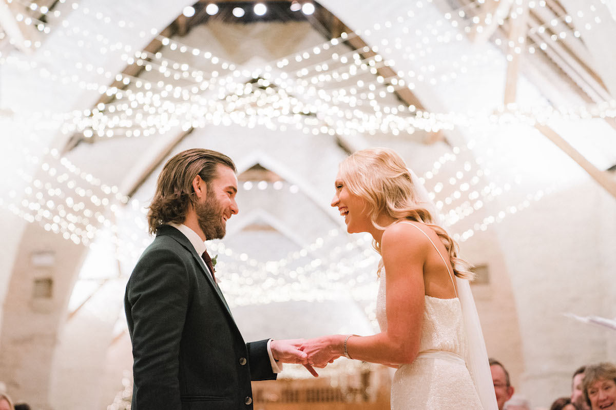 Beautiful bride Claire wore a sequin wedding dress by Halfpenny London