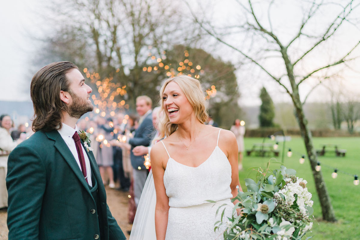 Beautiful bride Claire wore a sequin wedding dress by Halfpenny London