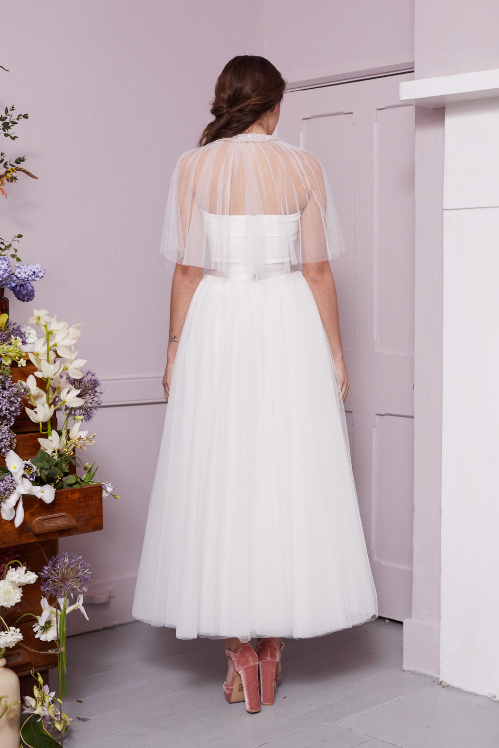 CAMPAGNE CAPE SHORT, RILEY CORSET & HOCKNEY SKIRT | WEDDING DRESS BY HALFPENNY LONDON
