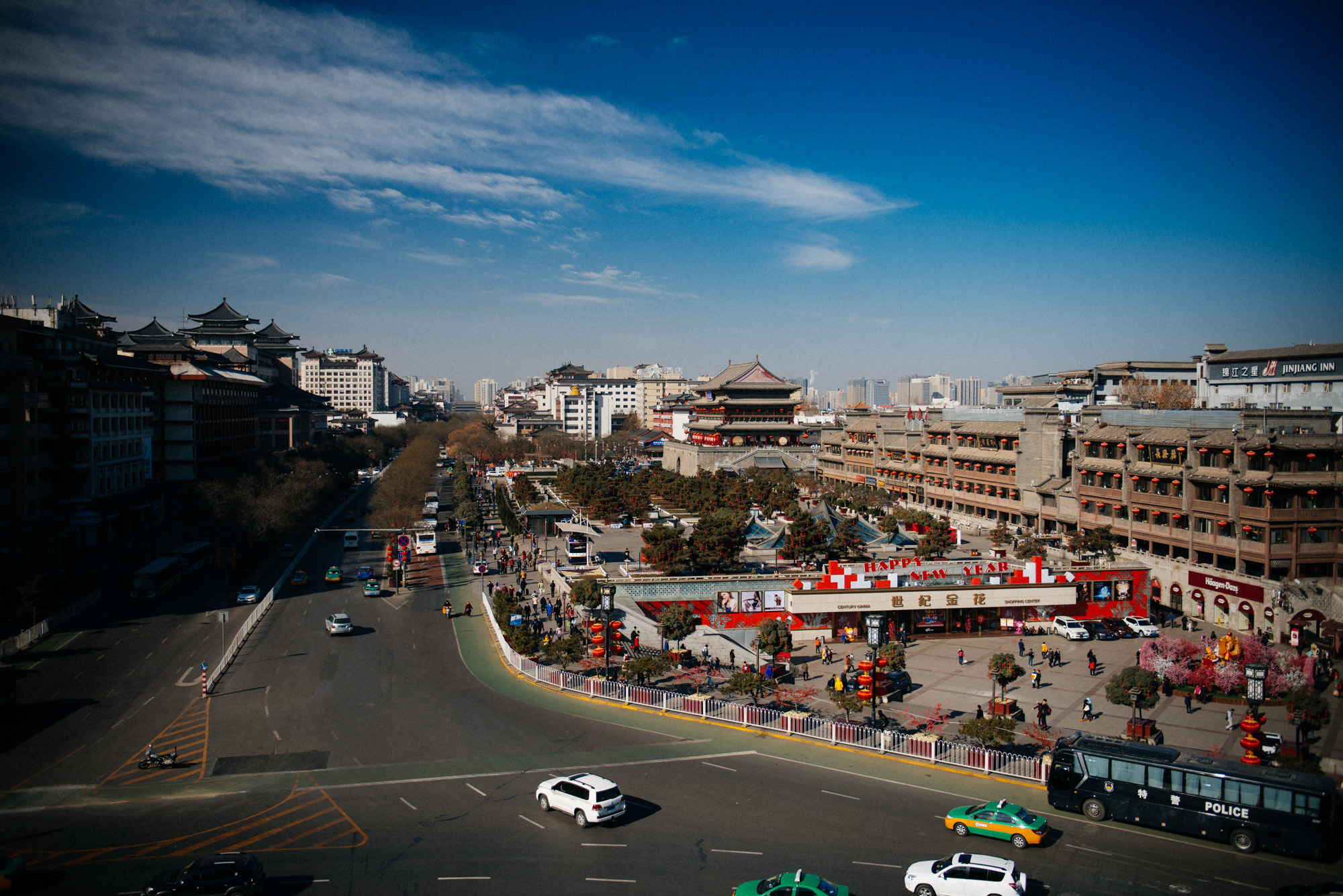 The drum tower as seen from the bell tower. That's how far they moved the building. That other construction to the right of the drum tower is a mall with several restaurants.