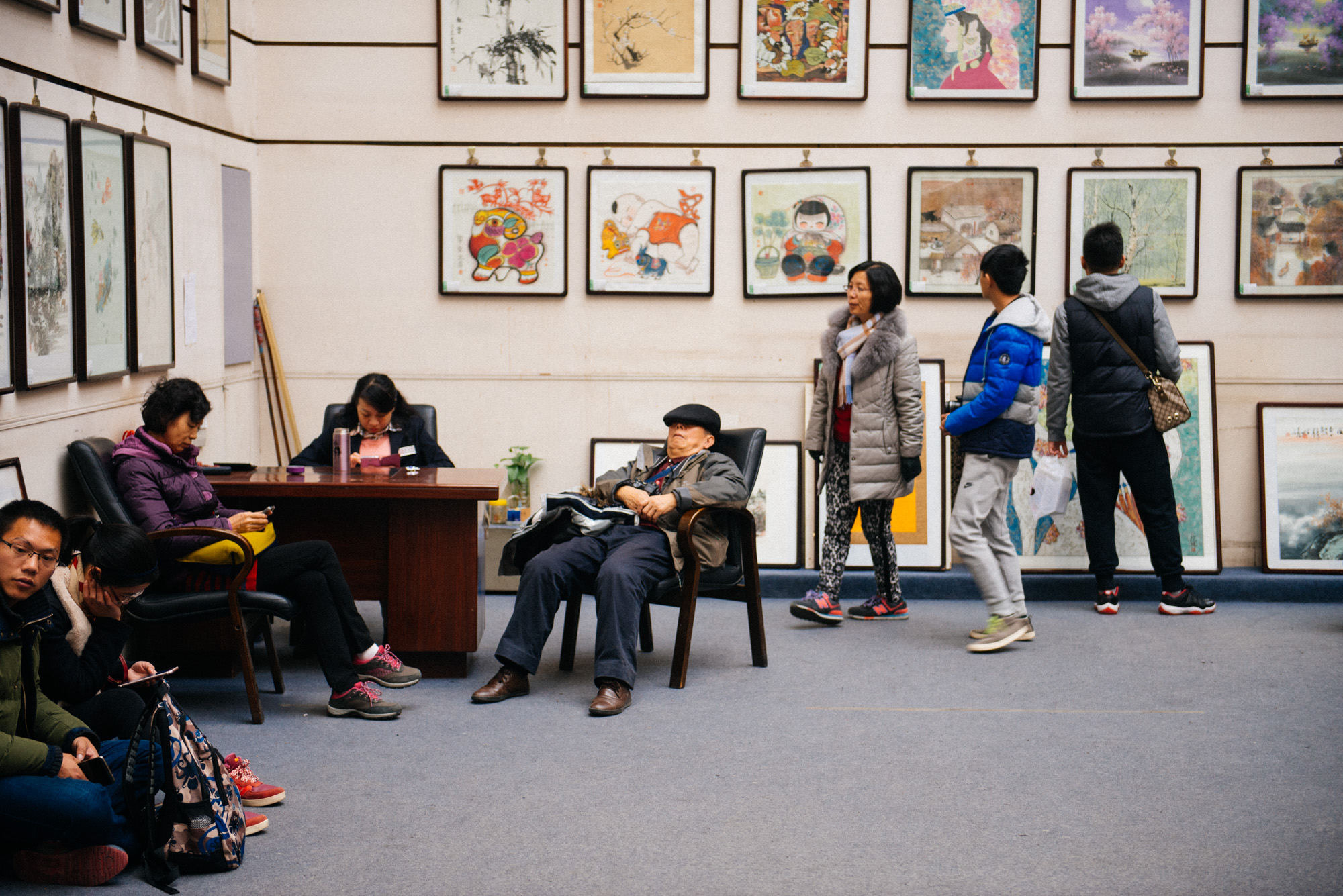 This room, which is used for selling local artist's work, also functions as a rest area. Grandpa there wasn't snoring too loud.