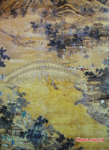 Undated ancient painting of the bridge. You can see that the structure is arched, unlike today's completely flat surface. China.org.cn