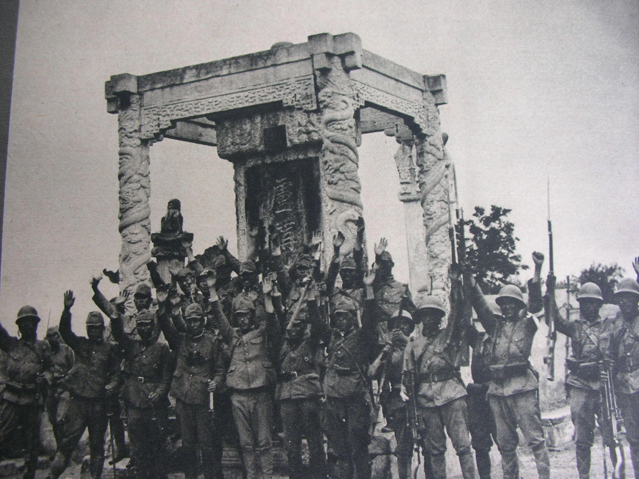 Japanese troops celebrate victory at the Lugou Bridge in 1937 (World War II Database)