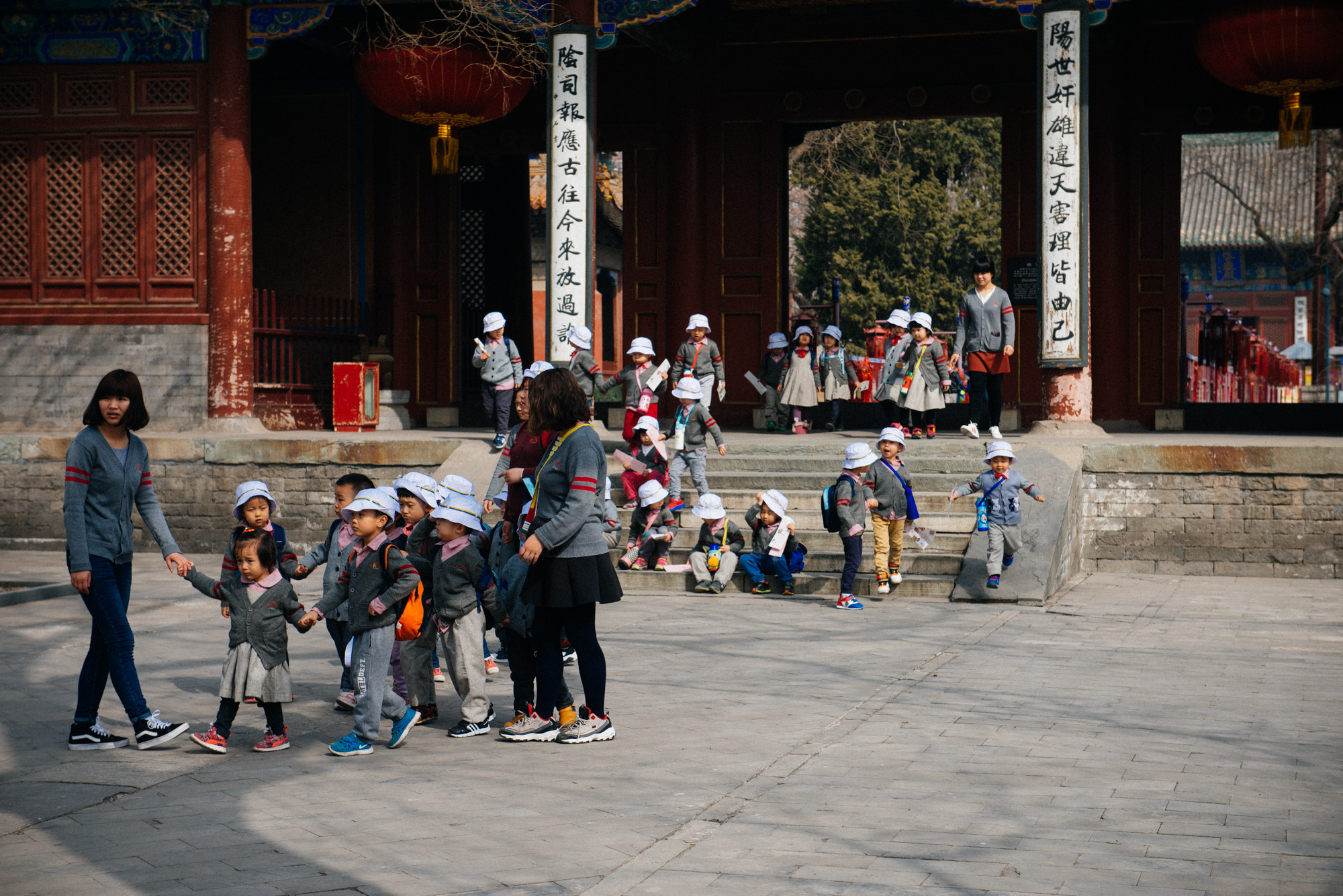 The school kids could care less about the statues. All they wanted to do was run around.