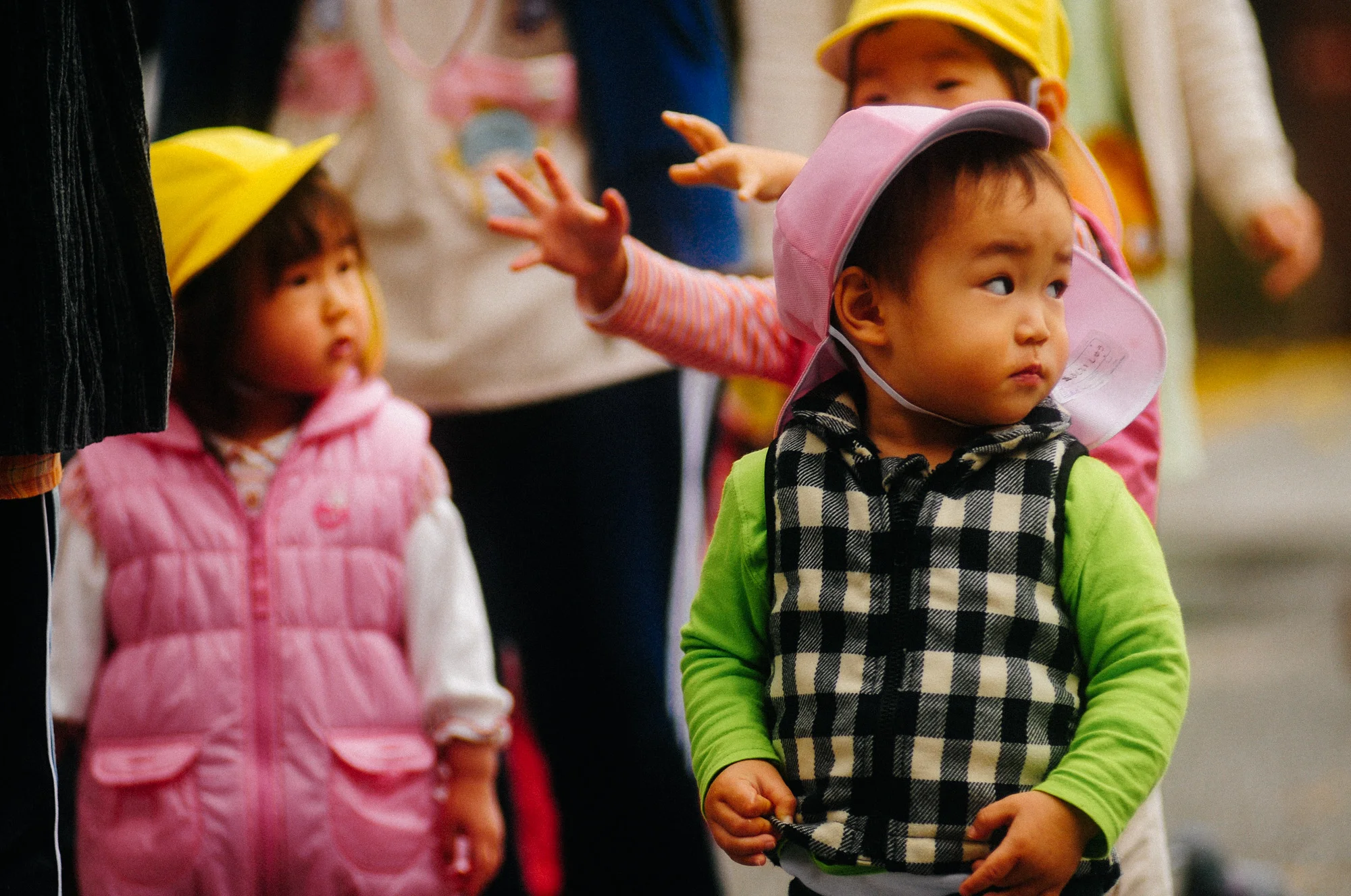 Each classroom had their own color of hats, just in case the teacher would take the wrong kid back to school.