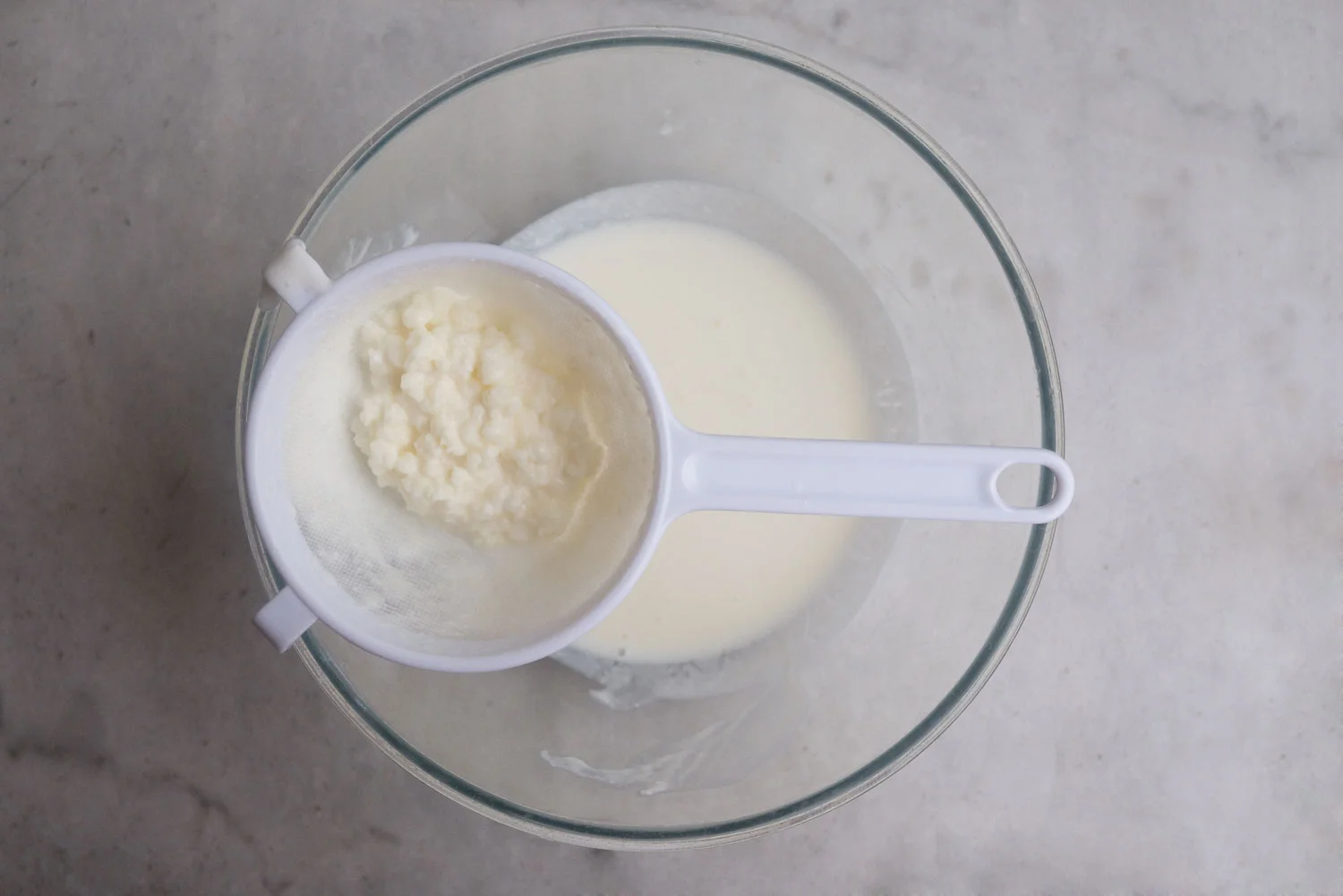 2. Seperate the kefir grains from the kefir.