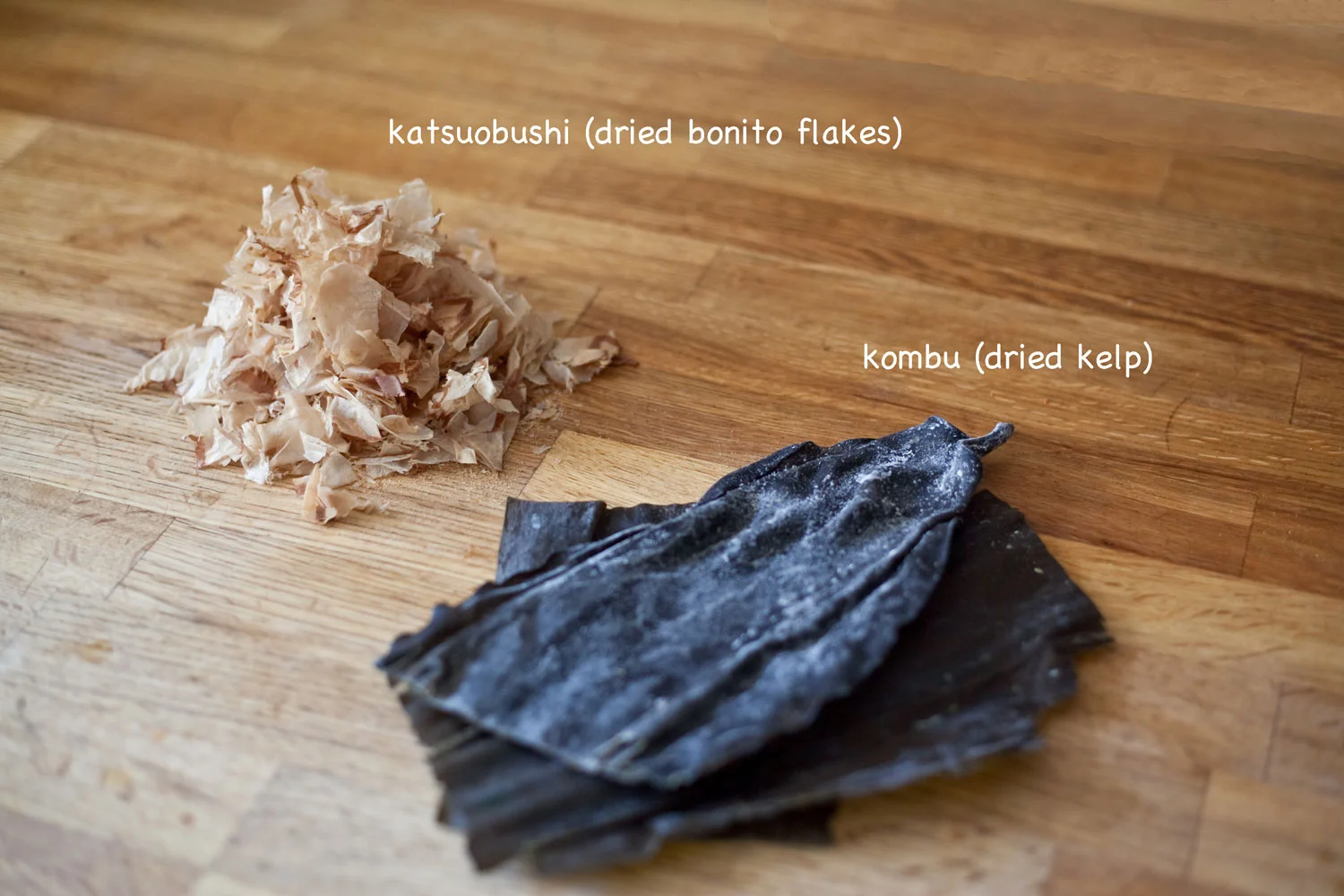 Ingredients for katsuobushi dashi stock.