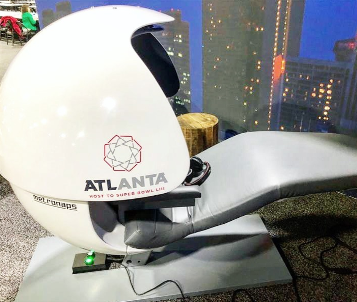 This week MetroNaps’ EnergyPod is in Atlanta at the Super Bowl to give the media a break throughout the week leading up to the big game. We can be at expos, conferences and seminars, learn more here .