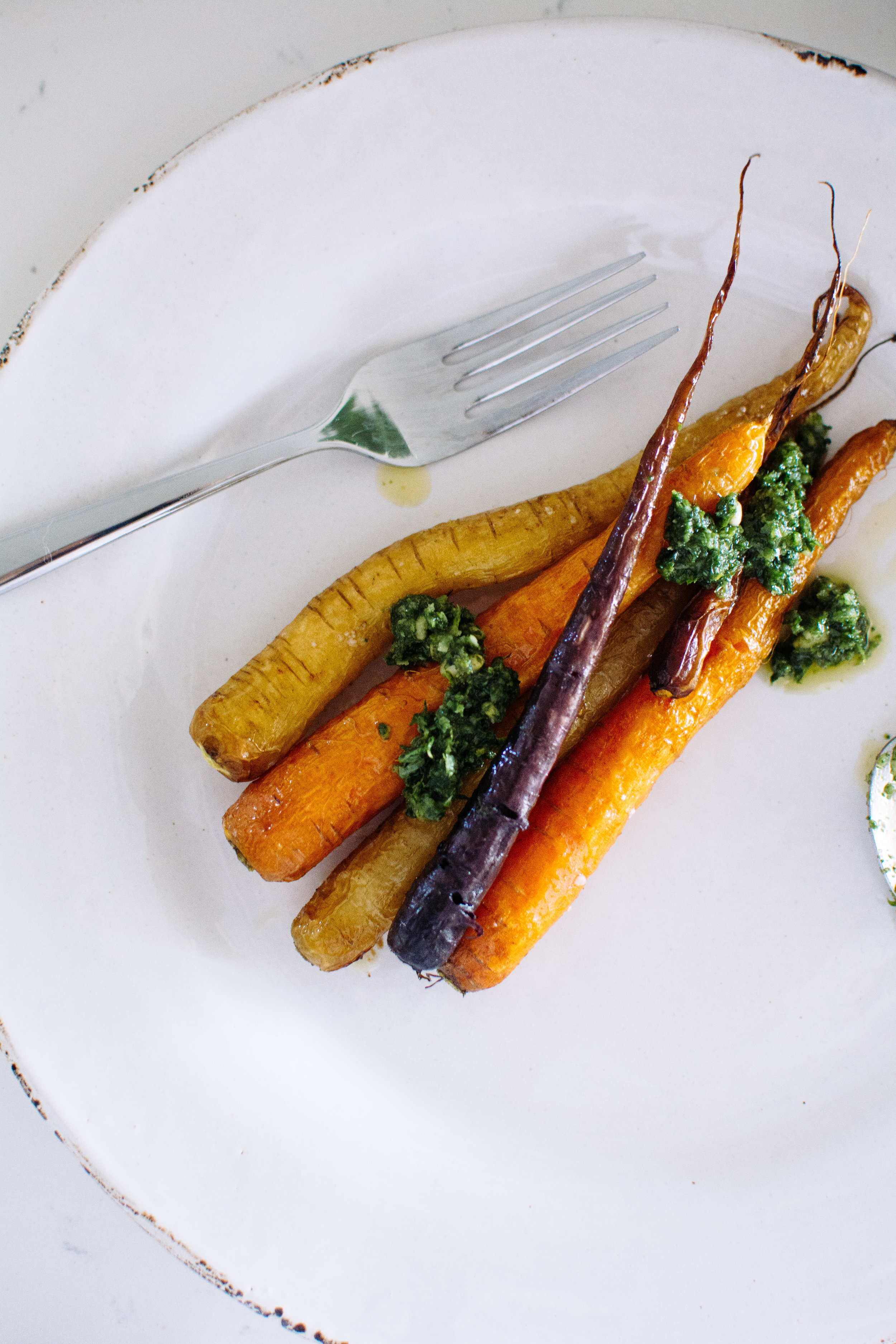 roasted carrots and carrot top pesto