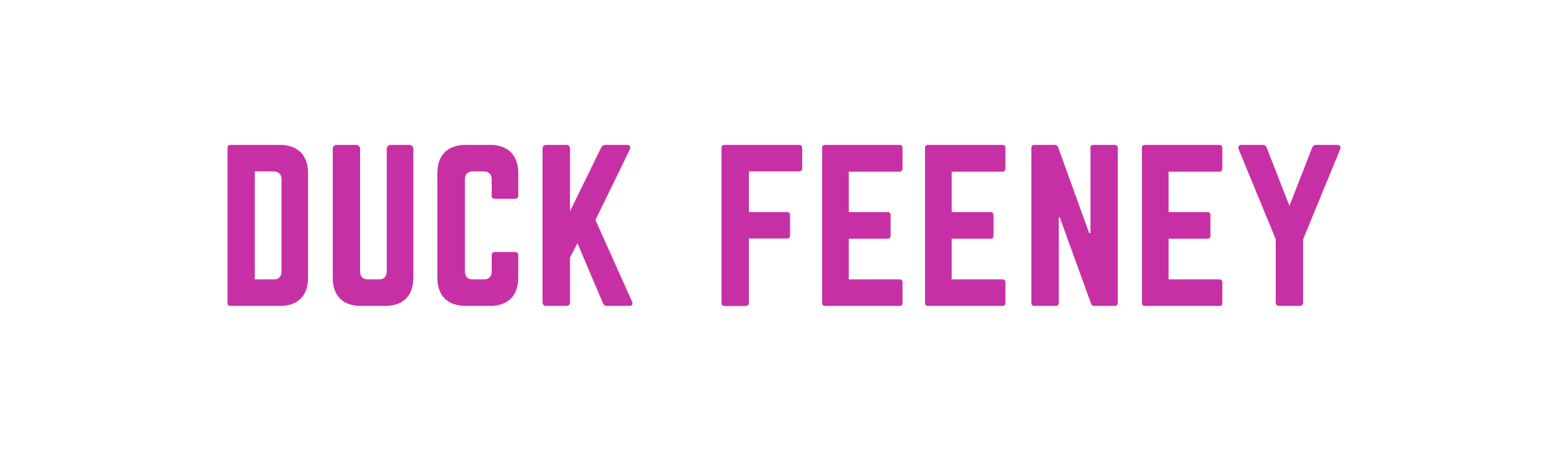 Text reading 'DUCK FEENEY' in bold pink letters on a black background.