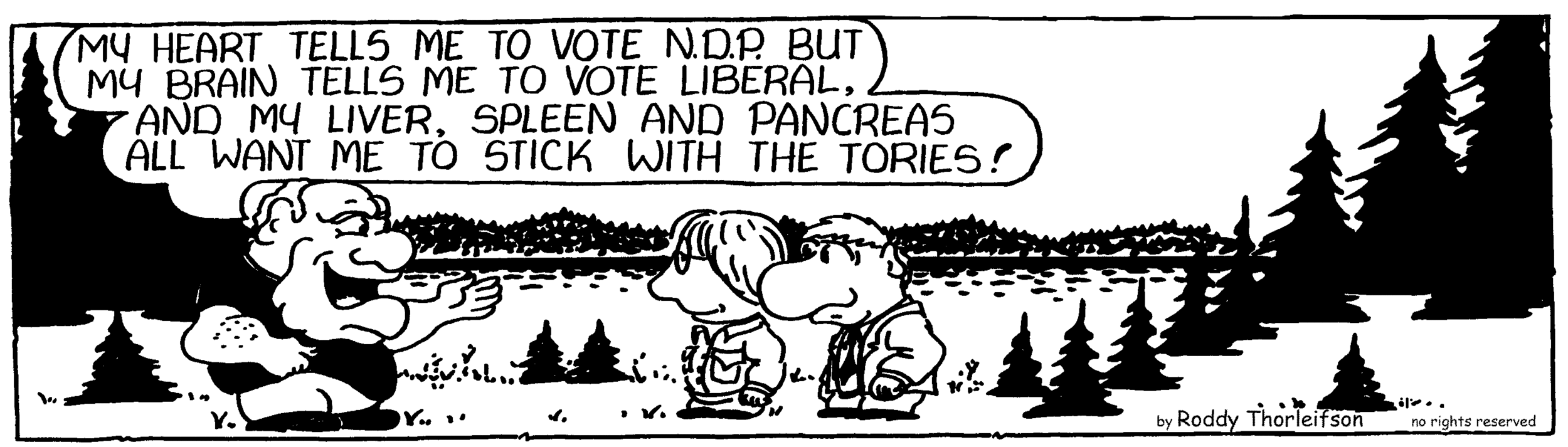 free cartoon Canada election decision Liberal, N.D.P. Tories