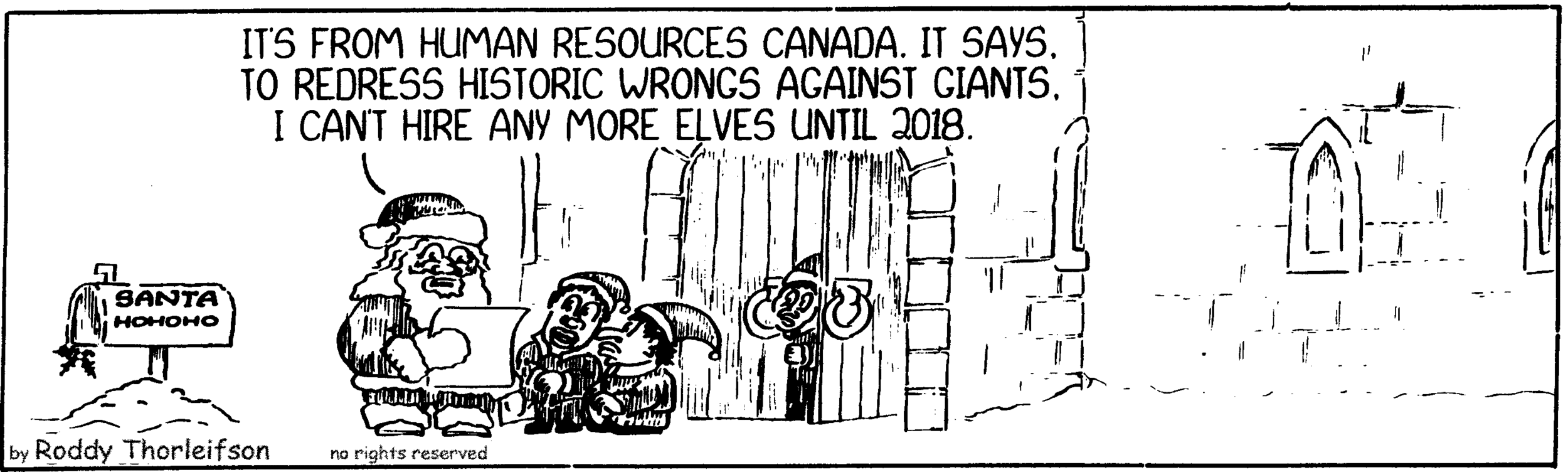 free cartoon Canada Canadian Christmas hiring historic wrongs 