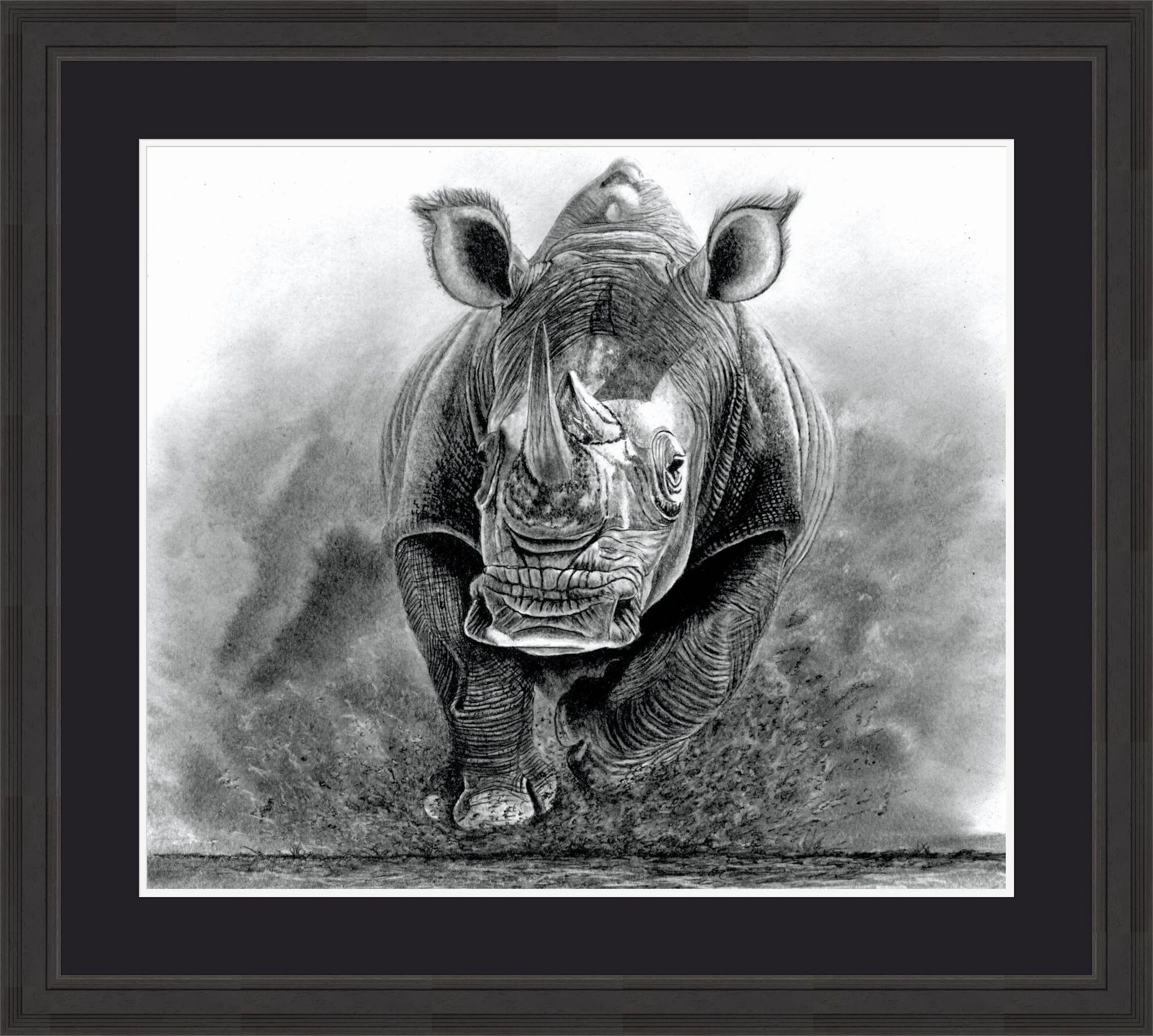 Charging Rhino 37cm x 32cm Framed.jpeg