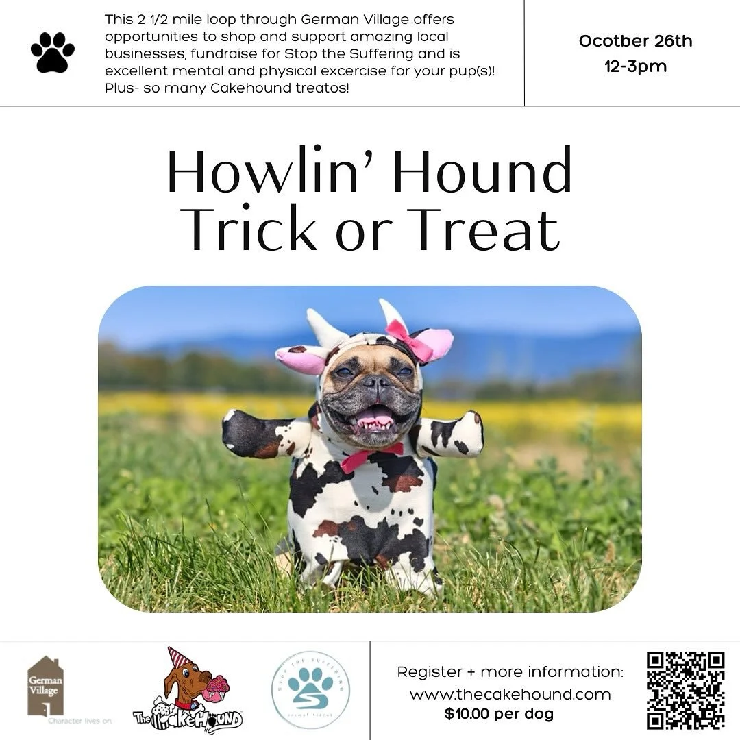 🎃 The countdown is on to one of our favorite events of the season! Join @The Cakehound for their 4th annual trick-or-treat for dogs during the Howlin' Hound!  The event is taking place on Sunday, 10/26 in German Village. @thecakehound 

A dozen bric