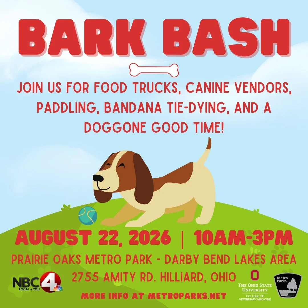 🐾🎉 Save the Date!
I'm excited to share that I'll be back at the annual dog festival, Bark Bash, on Saturday, August 22, from 10am-3pm at Prairie Oaks Metro Park (Darby Bend Lakes Area) in Hilliard! (A big thank you to Columbus and Franklin County M