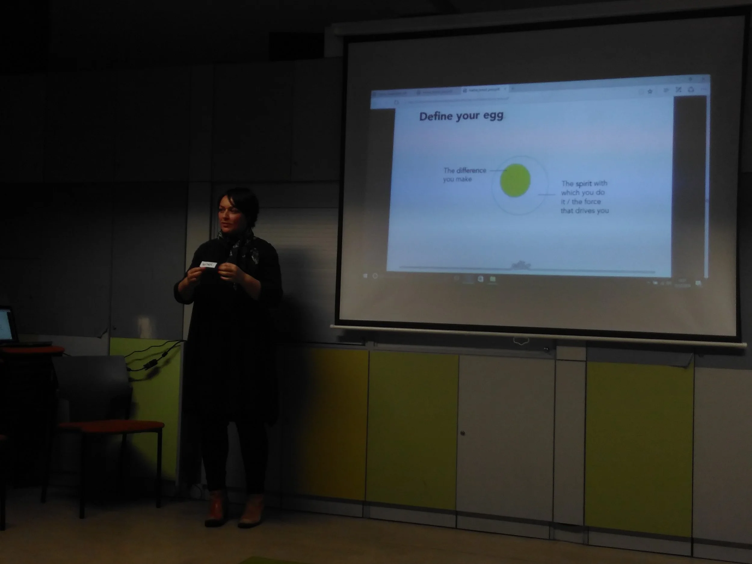 Heather Ditch from Native shows her "Scotch Egg" diagram during December's café