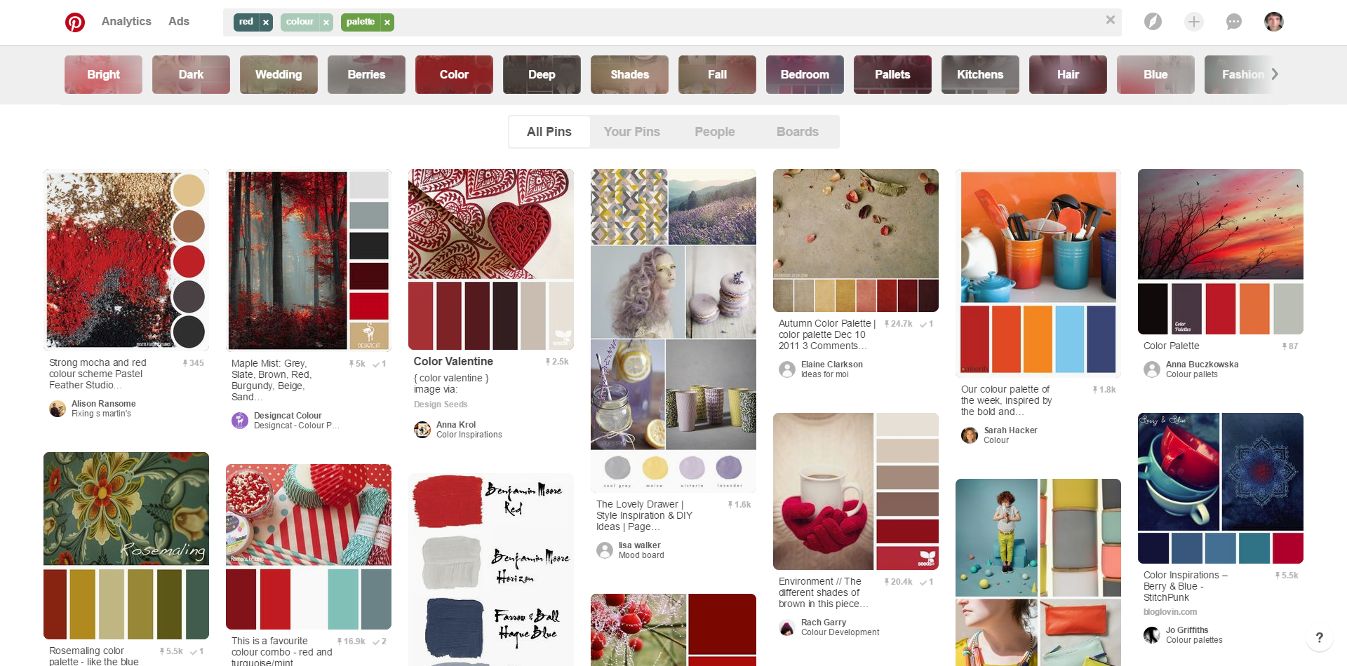 An example of red colour schemes on Pinterest