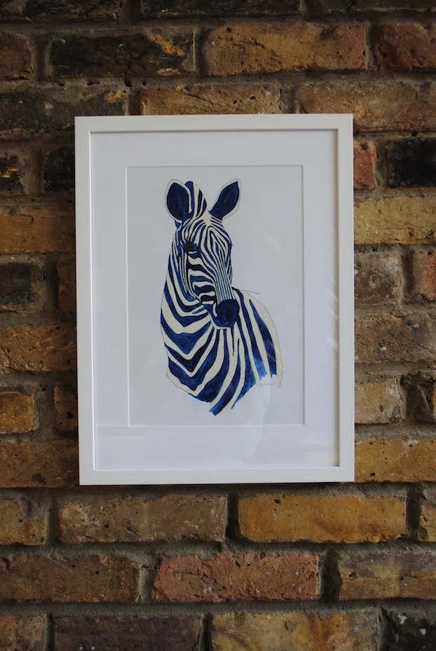 Glitter Zebra: Single mount, simple white frame. Artist: Catherine Cazalet