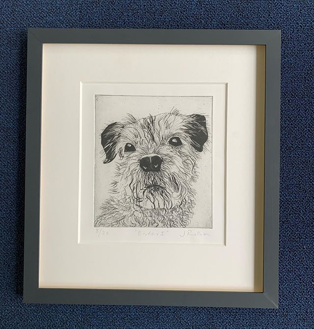 Dog lover or not.. who can&rsquo;t resist this little face? Hand painted Off Black @farrowandball with @artglass_by_groglass #conservationframing #bespokeframers #londonframers #dogsofinstagram #etchings #animalart #limitededition