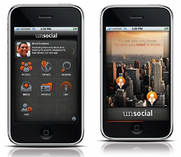 emergentfutures :
Unsocial: Foursquare Plus LinkedIn Minus All Your Friends
Foursquare, LinkedIn, Facebook and the vast majority of social networks logically gravitate around the user’s personal connections— the people you know. Unsocial,however, is a social network that doesn’t care about any of your friends. It’s focused on all the people you don’t know but probably should.