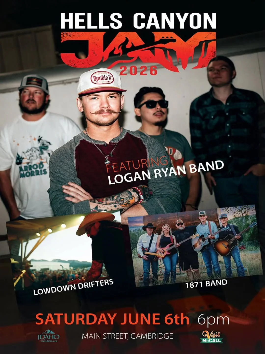 We are excited to be sharing the stage with the @loganryanband and 1871 band TOMORROW, June 6th, in @cambridgeidaho for Hells Canyon Jam!