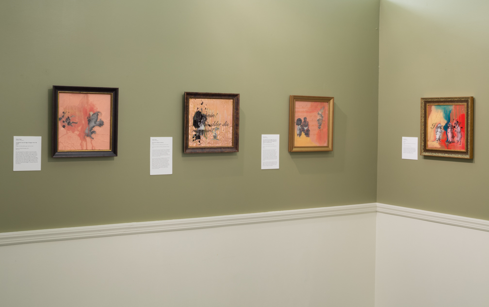 Provenance (Installation ) 2014 Mixed media collage with frame, object label, painted wall and chair rail
