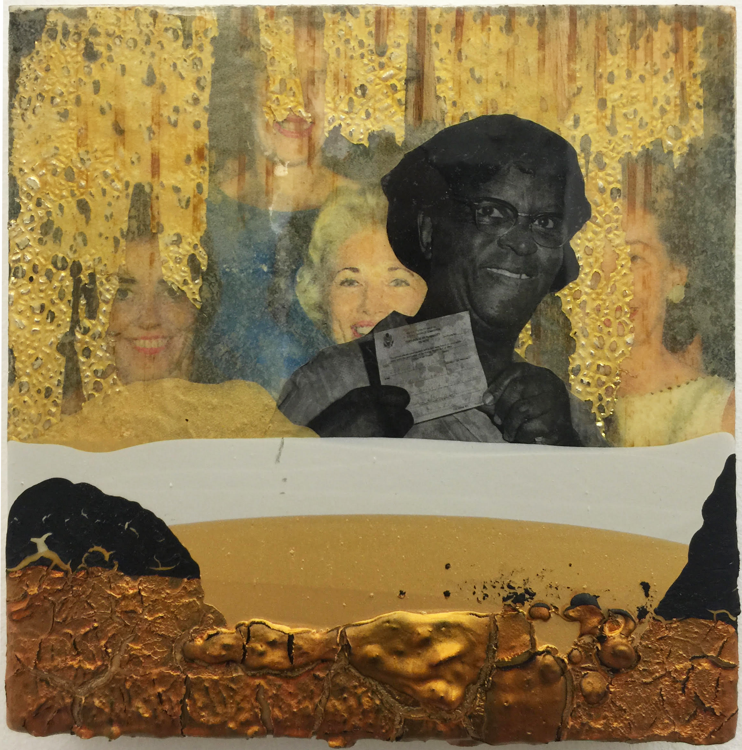 Whites Only: Maids In Uniform Excepted 2015 8 x 8 Mixed media collage on wood panel