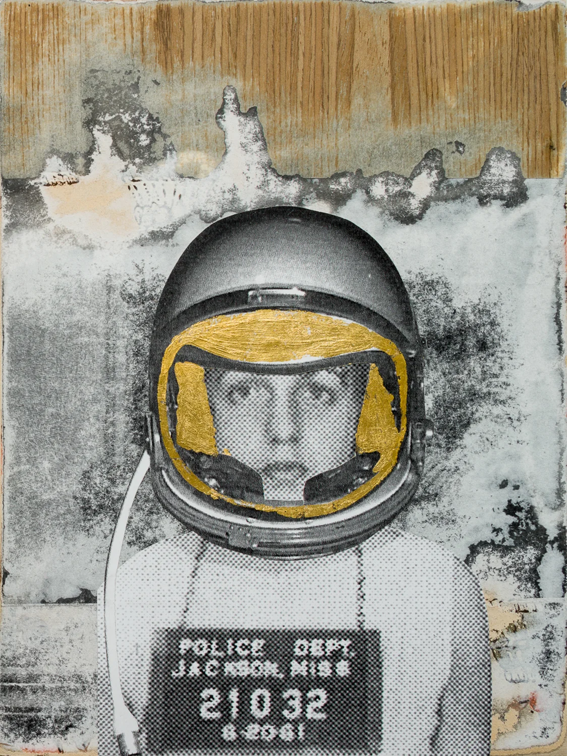 Benediction 21032 2015 12 x 9 Wood veneer, wallpaper, Mylar, gold leaf and paper on wood