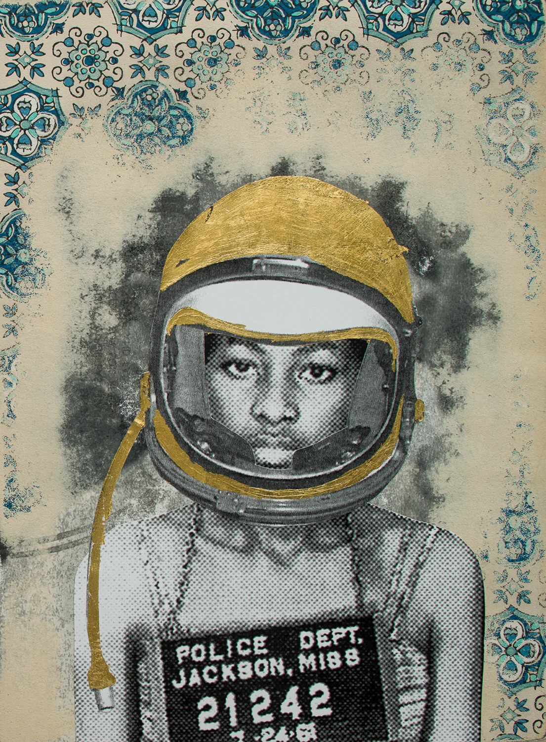 Benediction 21242 2015 12 x 9 Wallpaper, Mylar, gold leaf and paper on wood