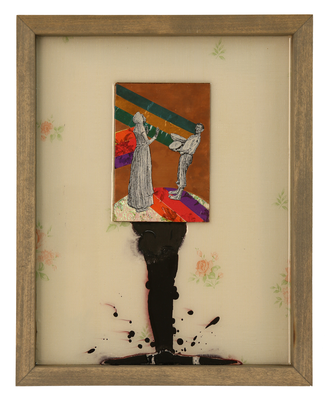    Island Suite Part 5: I've Know For A Long, Long Time   2016 16" x 13" Paper, copper plate, cellophane, vinyl and shoe polish in wood frame    