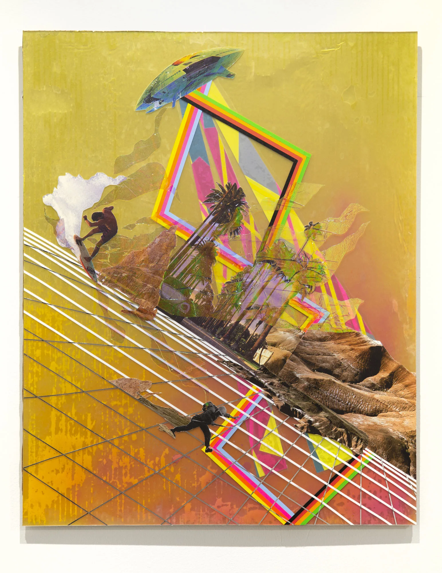 Home Is A Sad Abstraction 2018 Vinyl, tape, cellophane, spray paint, and paper on plexiglass 30h x 24w in