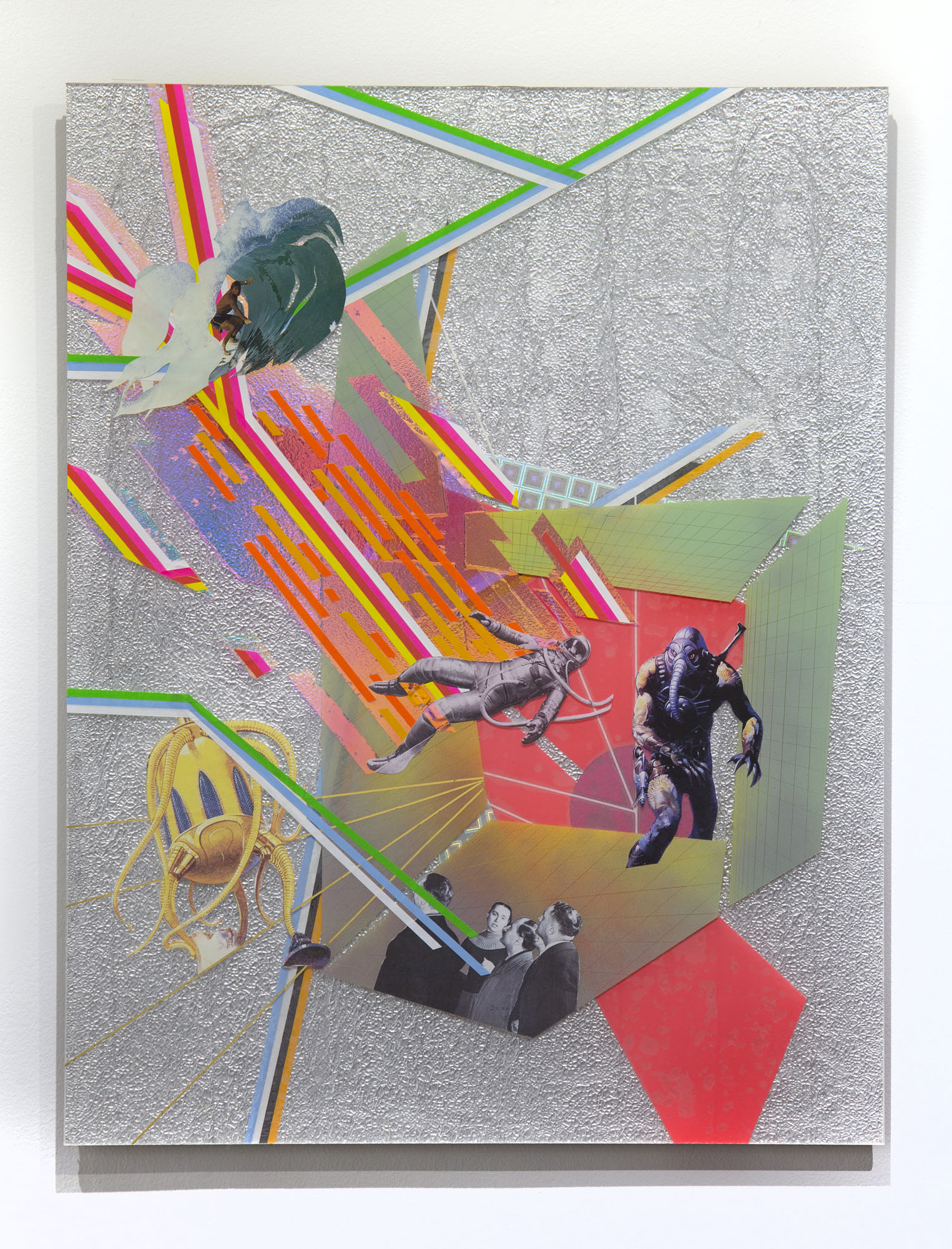    I’ll Miss You More Than Anything In My Life   2018 Vinyl, tape, Mylar, cellophane, spray paint, and paper on plexiglass 30h x 24w in 