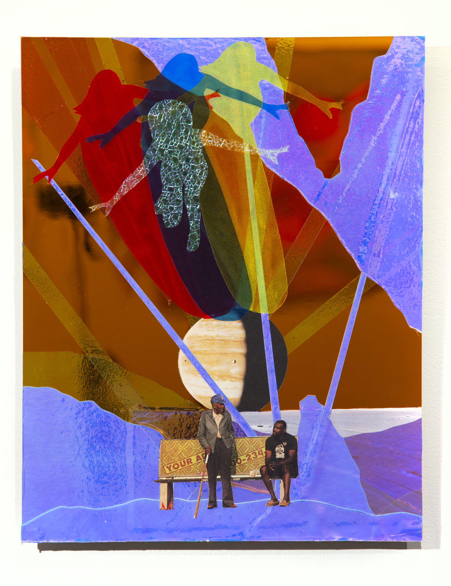 Word On The Street, There’s A New Kid In Town 2017 Vinyl, tape, cellophane, and paper on plexiglass 15h x 12w in