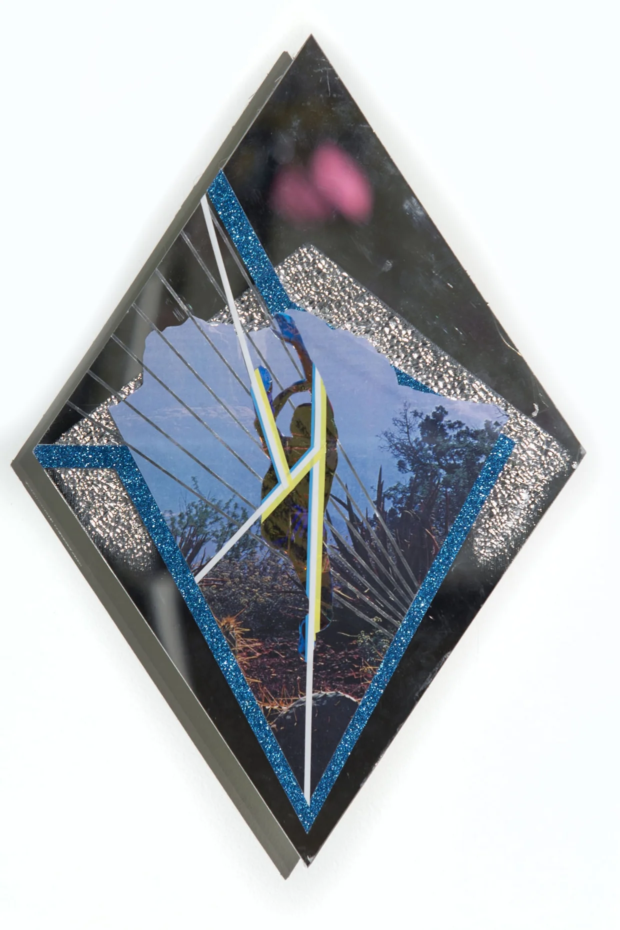 The Blue Tide 2018 Paper, Mylar, vinyl, tape, lights, and cellophane on plexiglas 18h x 12w in