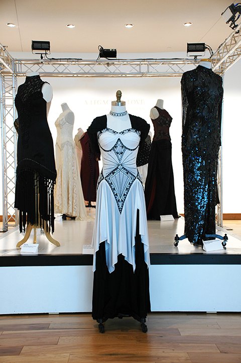 Dresses on display in a museum