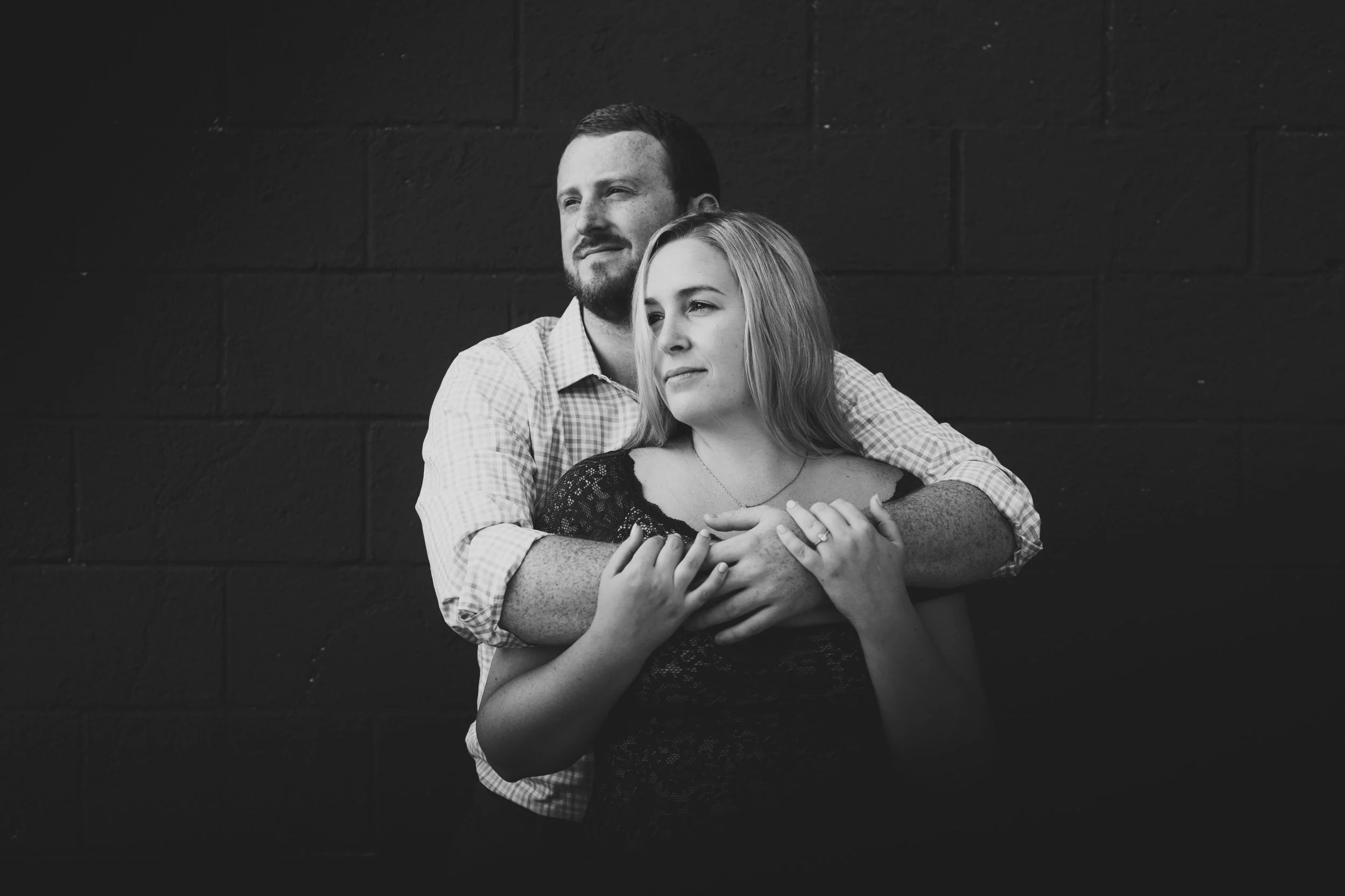 moody engagement shoot in the city