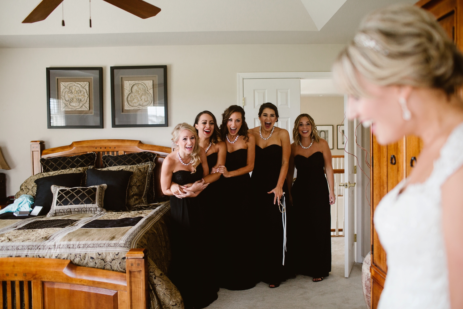 bridesmaids seeing bride for the first time