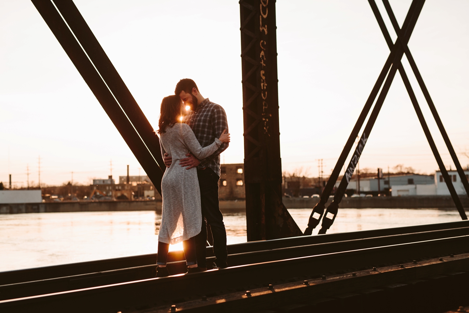 couple in downtown detroit for engagement session