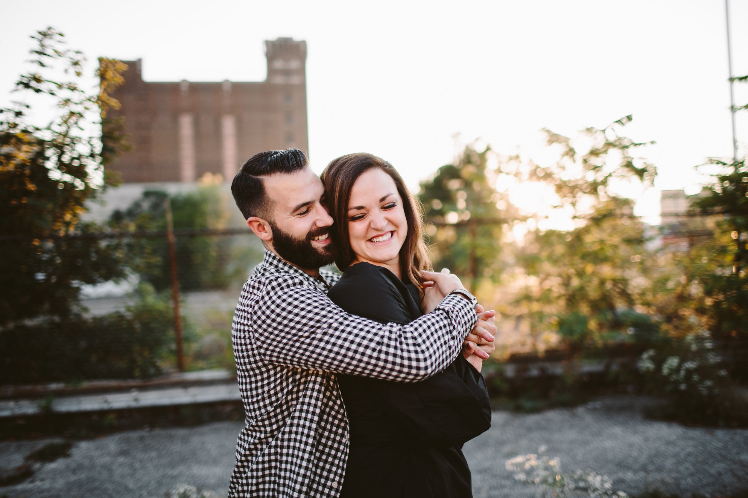 engagement session in abandoned detroit parking lot