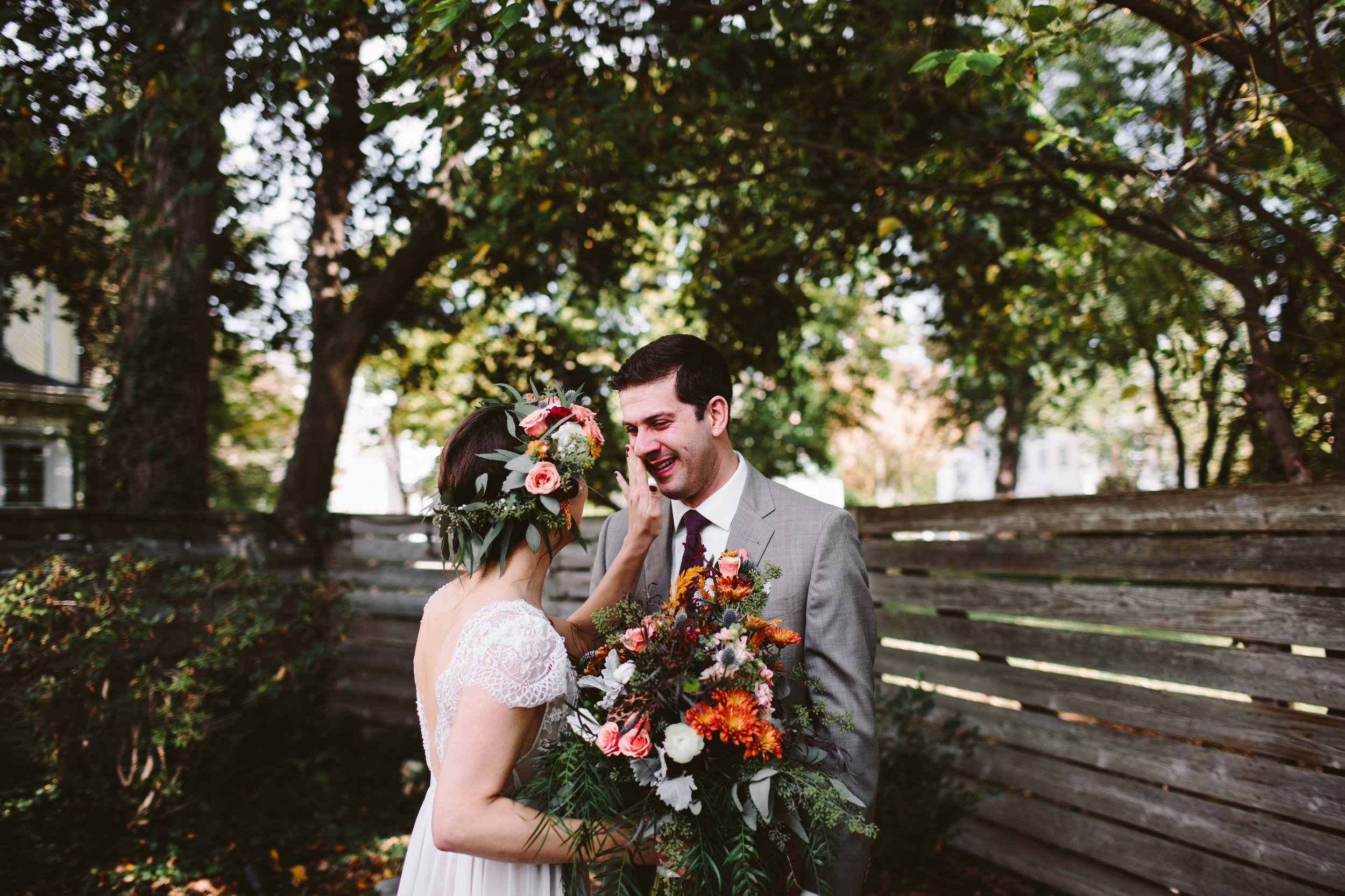 emotional first look at michigan outdoor boho wedding