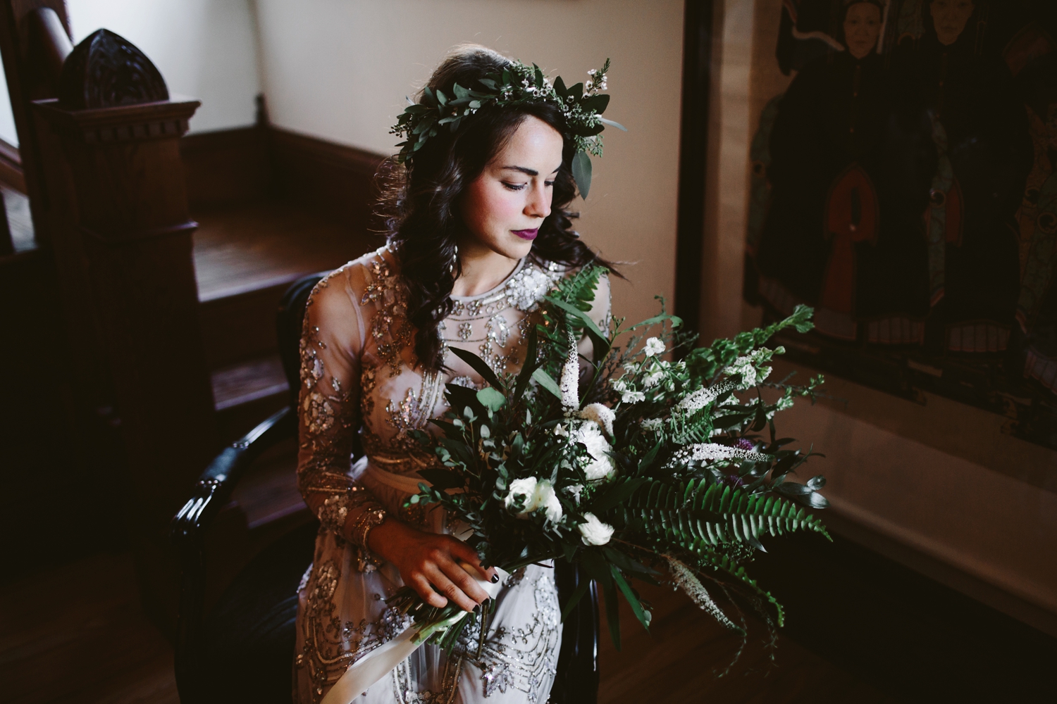 grand rapids michigan flower crown and whimsical wedding bouquet 