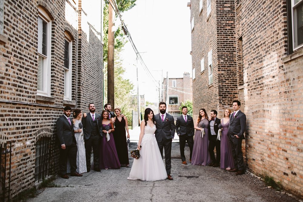 bridal party outside firehouse chicago wedding venue